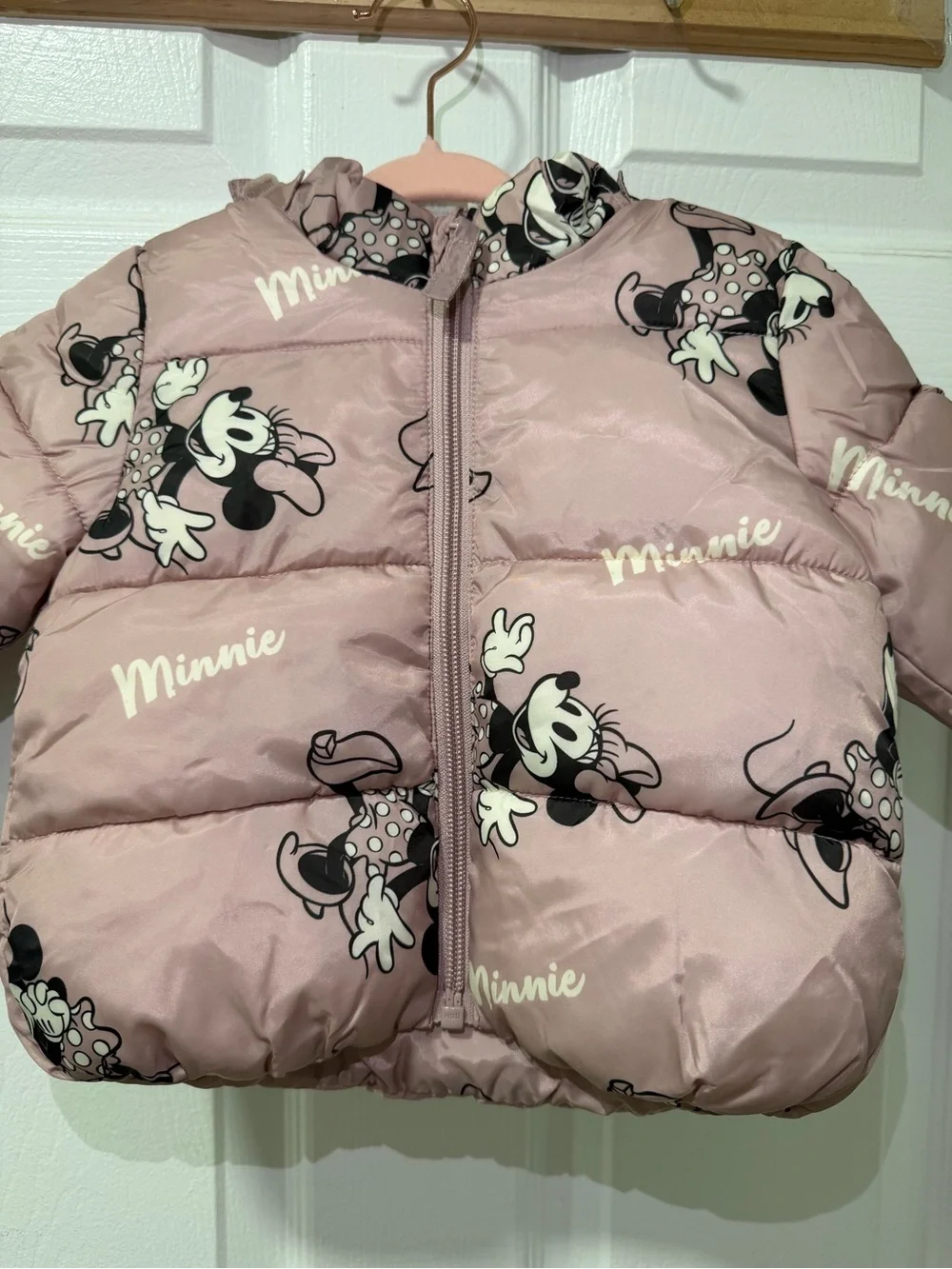 H&M Pink Minnie Mouse Puffer Jacket with Hood